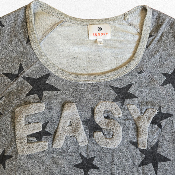 Sundry Gray Star Print EASY Pullover USA Made Relaxed Sweatshirt Size 1 Small - Picture 4 of 11